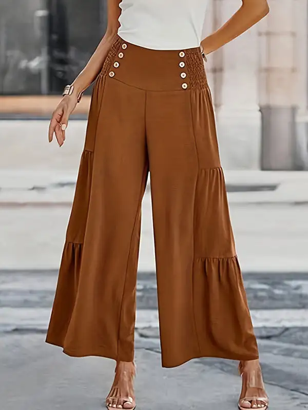 Women's High Waist Flared Pleated Patchwork Pants