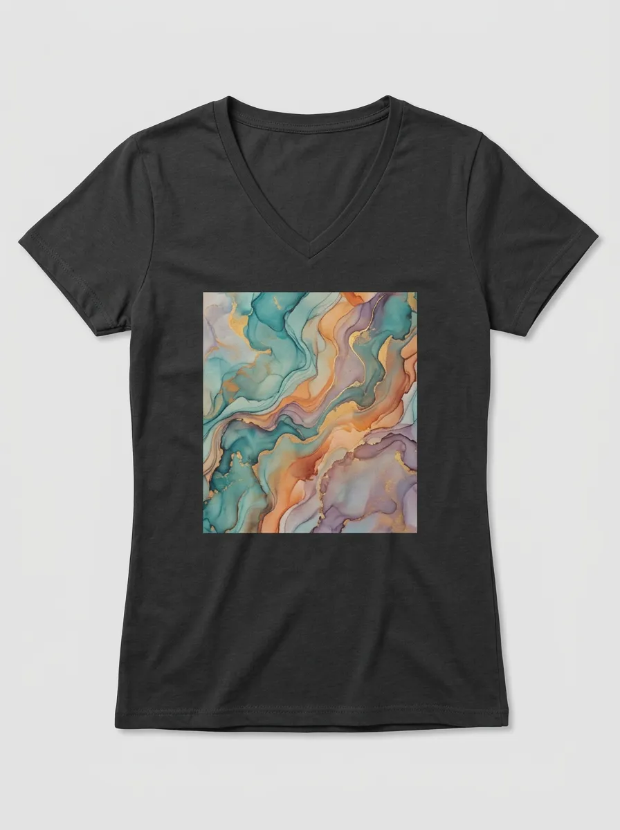 Women's Abstract Art Marble Printed V-Neck T-Shirt