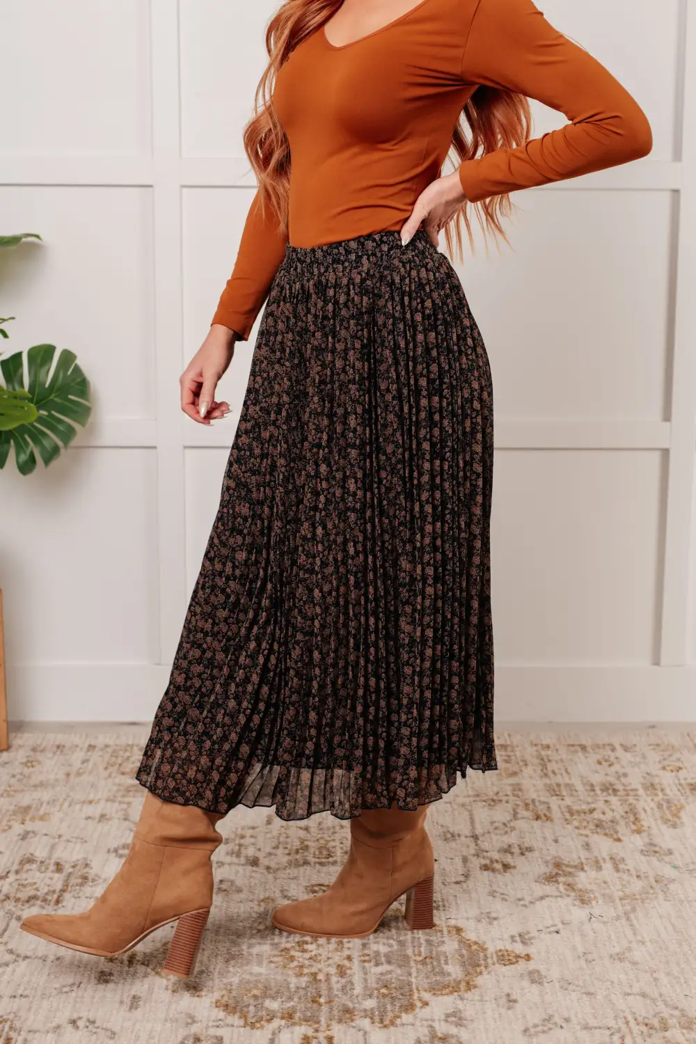 Pleated Floral Skirt