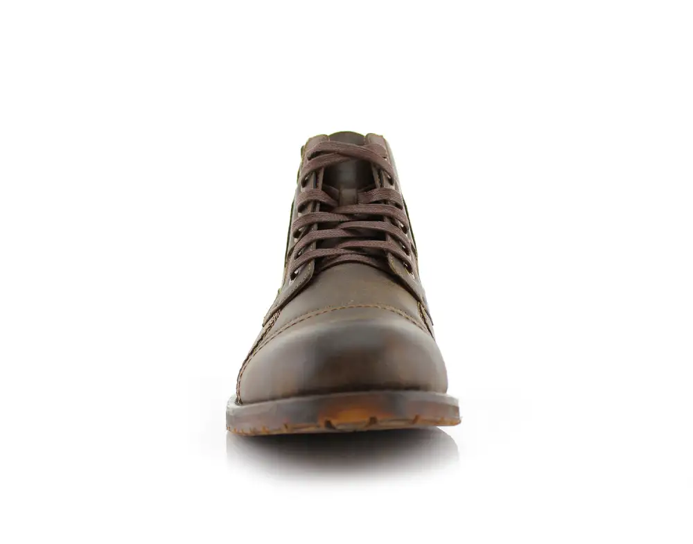 Classic Faux-Leather Burnished Lace-Up Combat Boots