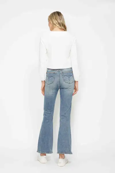 Tummy Control Back Embroidered Pocket Bootcut Denim Jeans