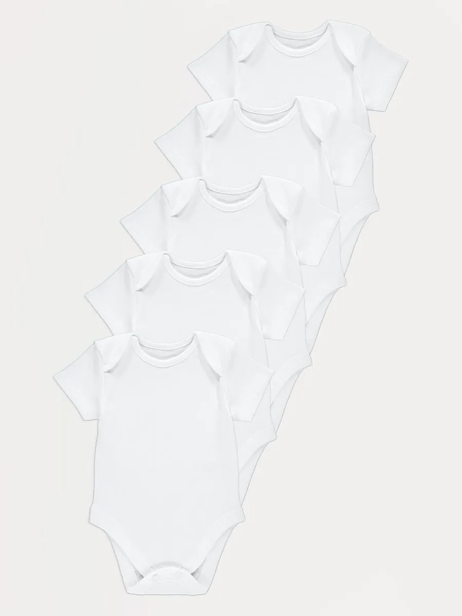 White Short Sleeve Bodysuits 5 Pack
