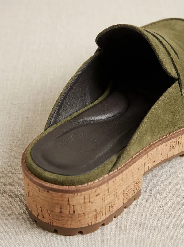 Women's Platform Clog Style Suede Wood Sole Loafers