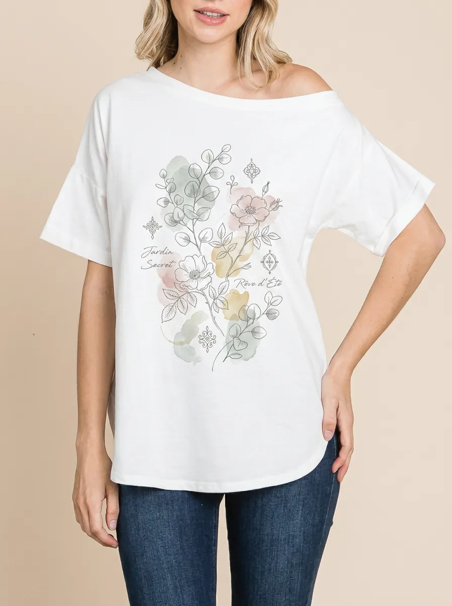 Women's Botanical Garden Floral Watercolor Printed T-shirt