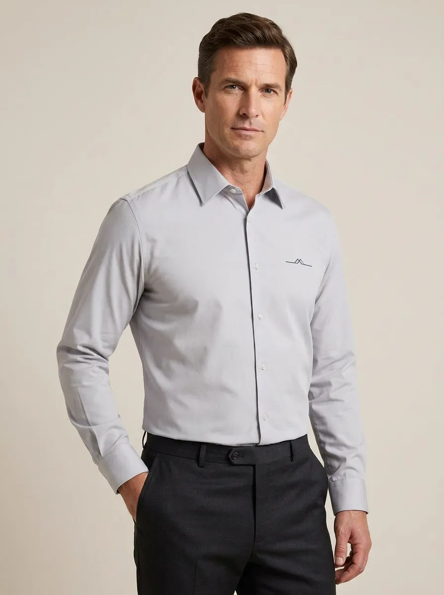 Men's Minimalist Mountain Logo Non-Iron Cotton Printed Shirt
