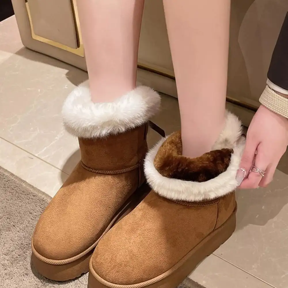 Refined Round Toe Fuzzy Boots