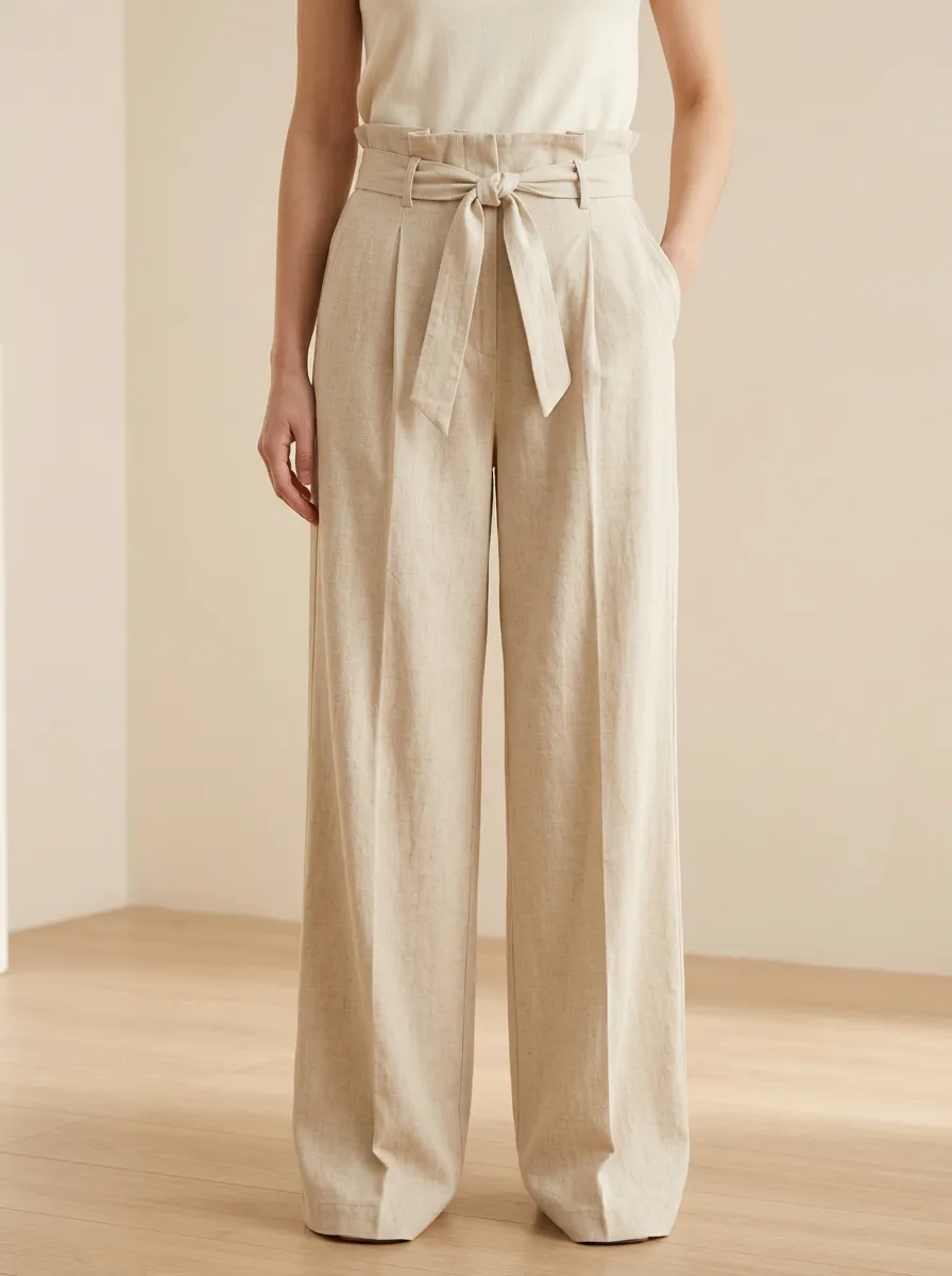 Refined Belted High Rise Wide Leg Pants