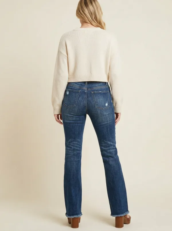 Women's High-Rise Distressed Frayed Hem Flare Jeans