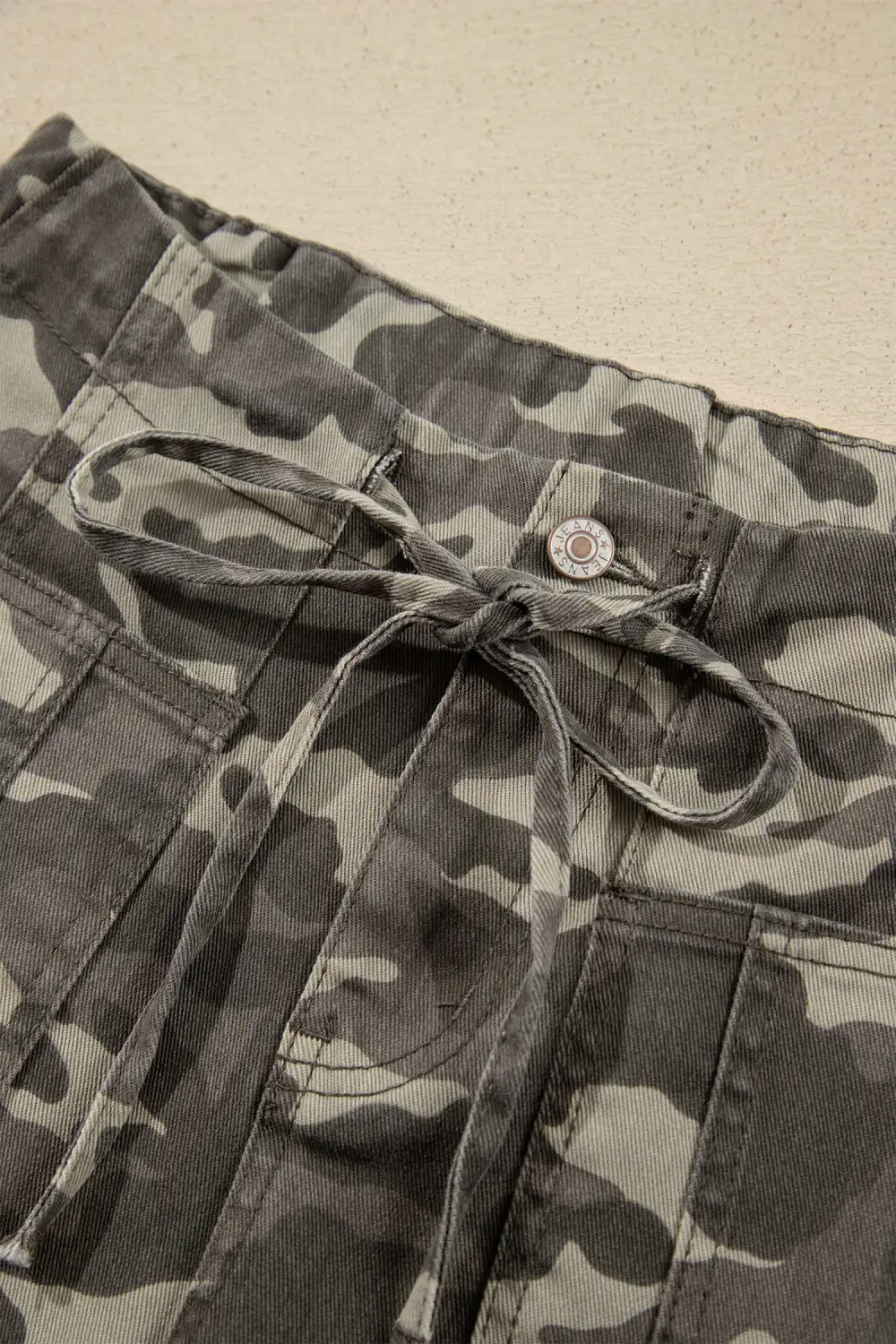 Women's Leopard Print Barrel Jeans With Drawstring Elastic Waist