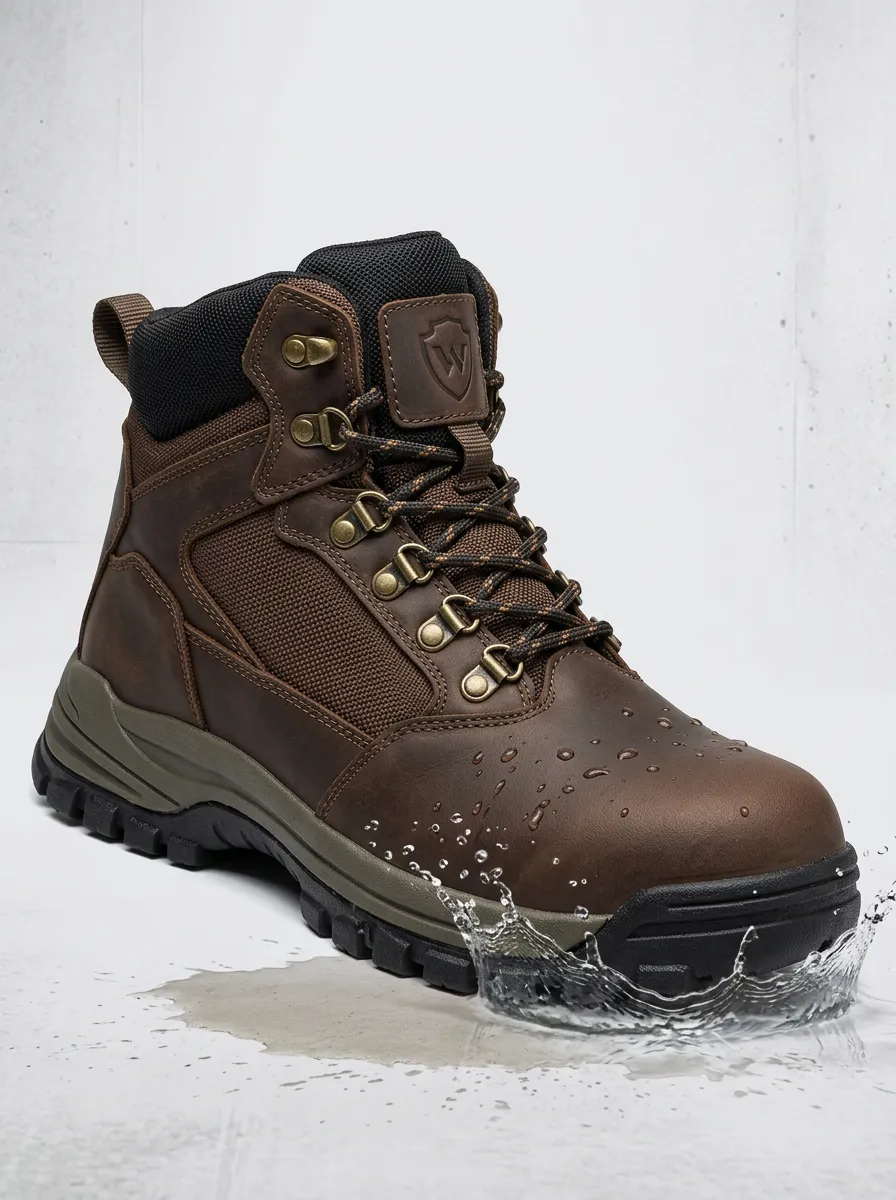 Men's Waterproof Brown Leather Tactical Printed Work Boots