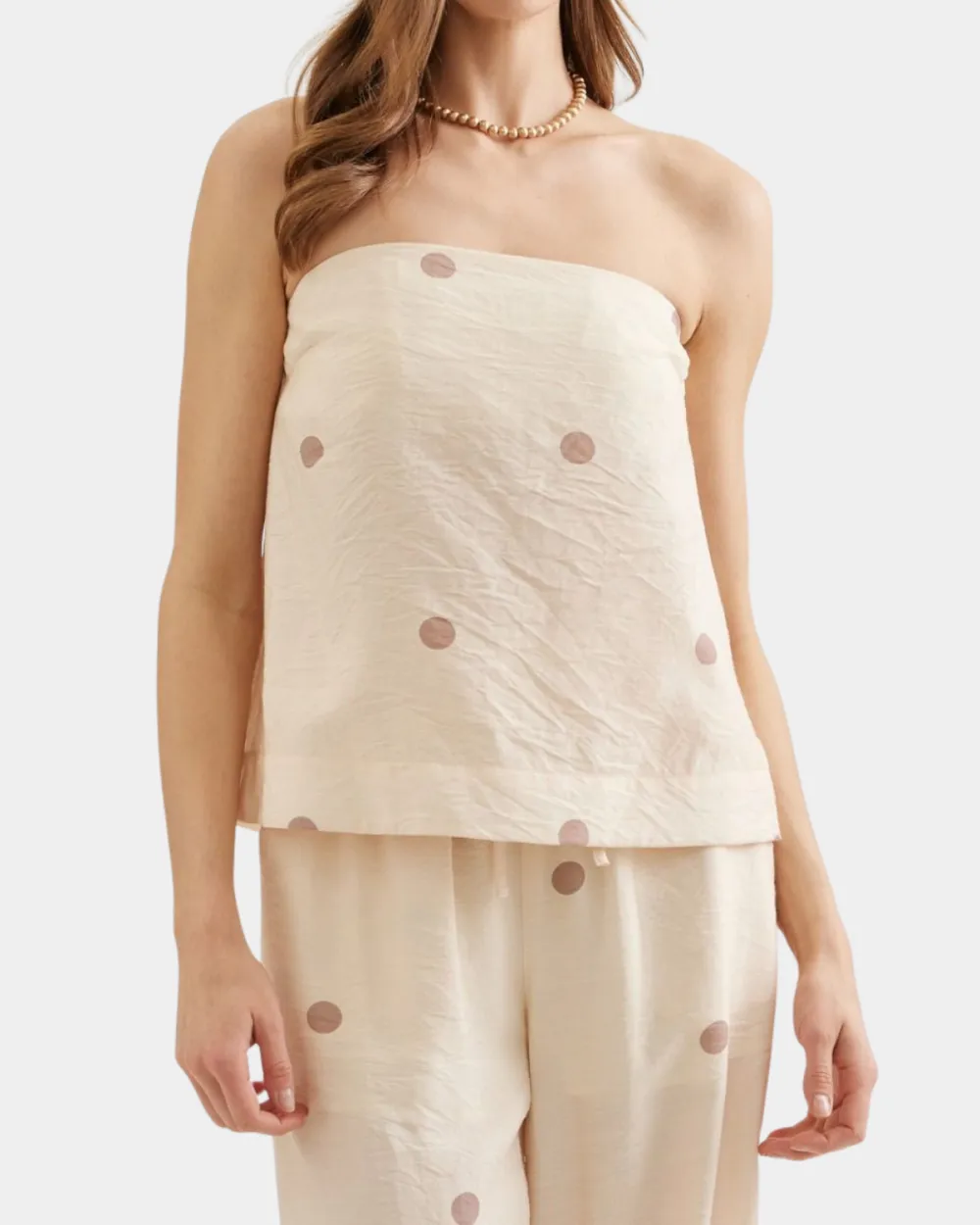 Strapless Polka Dot Top Sets - Ecru
