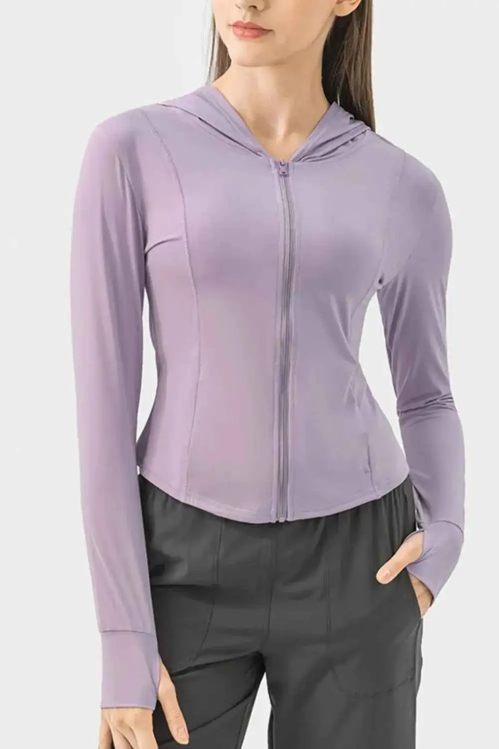 Pocketed Zip-Up Hooded Long Sleeve Active Outerwear