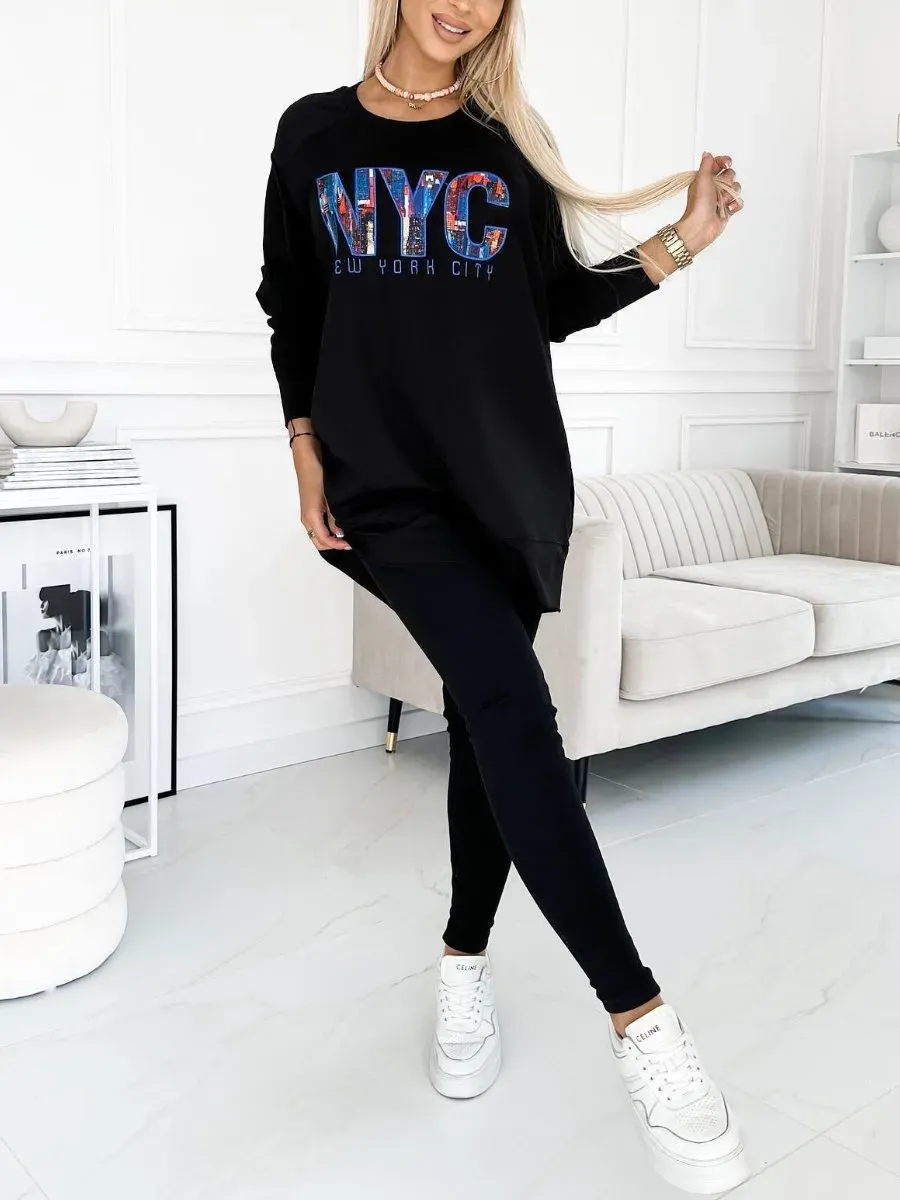 Women's Fashion Letter Print Sweatshirt and Lined Leggings two-piece set