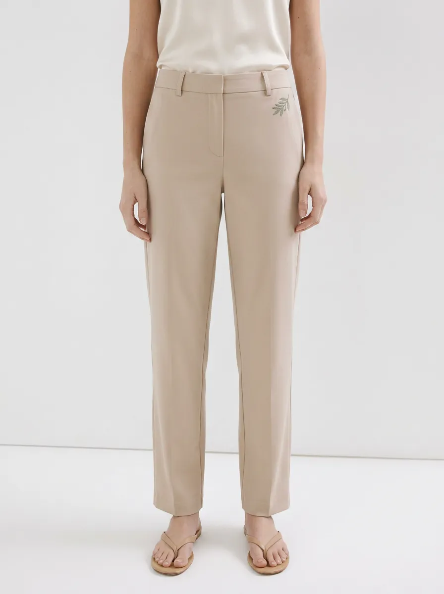 Women's Minimalist Nature Lover Olive Leaf Printed Mid-Rise Straight Pants