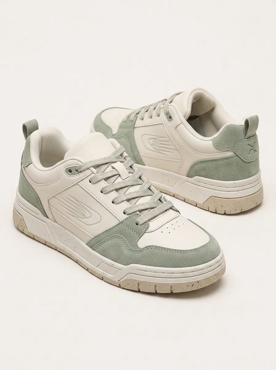 Men's Sage Green Suede Patchwork Casual Printed Sneakers