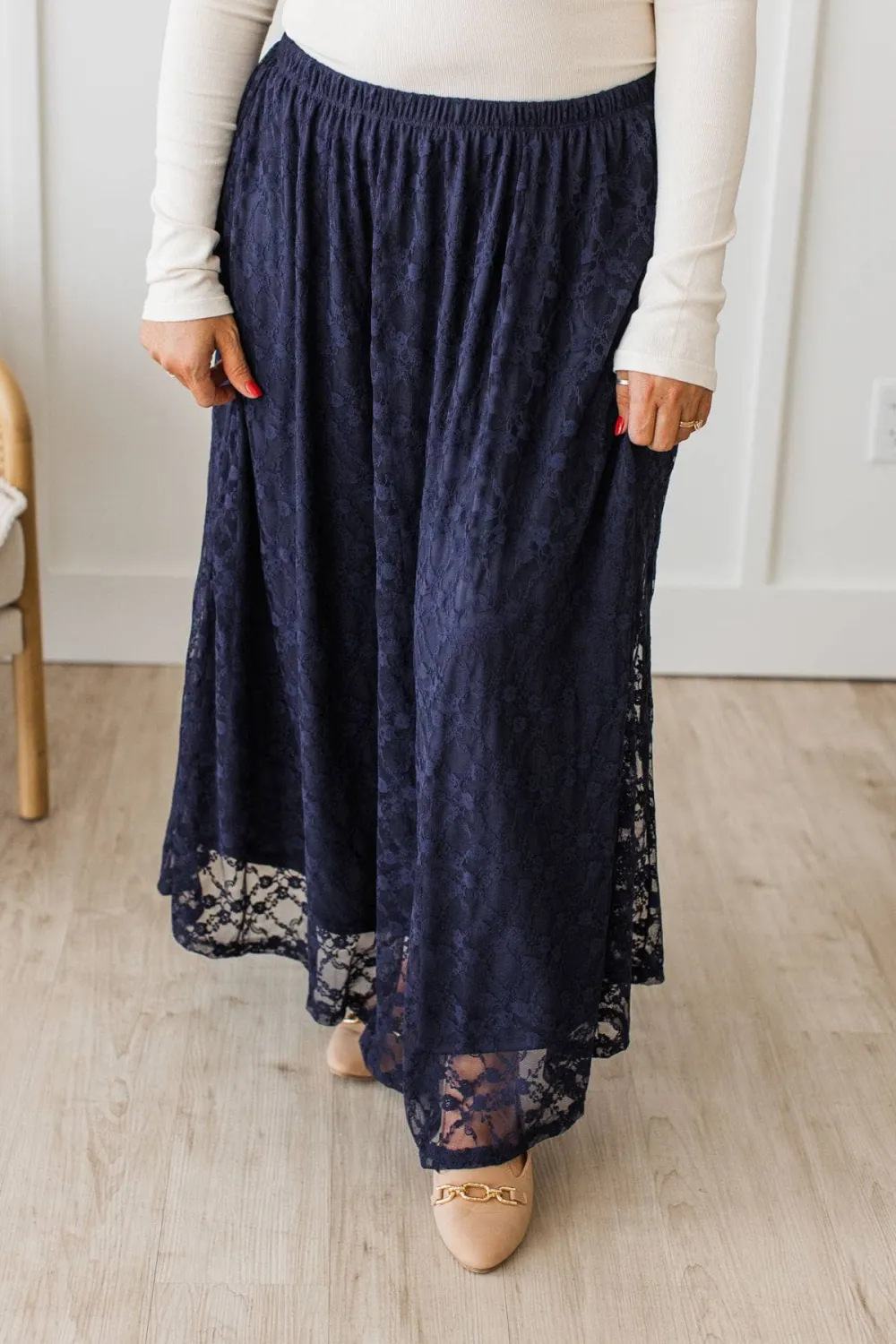 Elastic Waist Floral Midi Classic Skirt