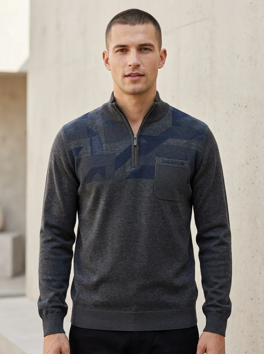 Patterned Half-Zip Geometric Men's Half-Zip Sweatshirt