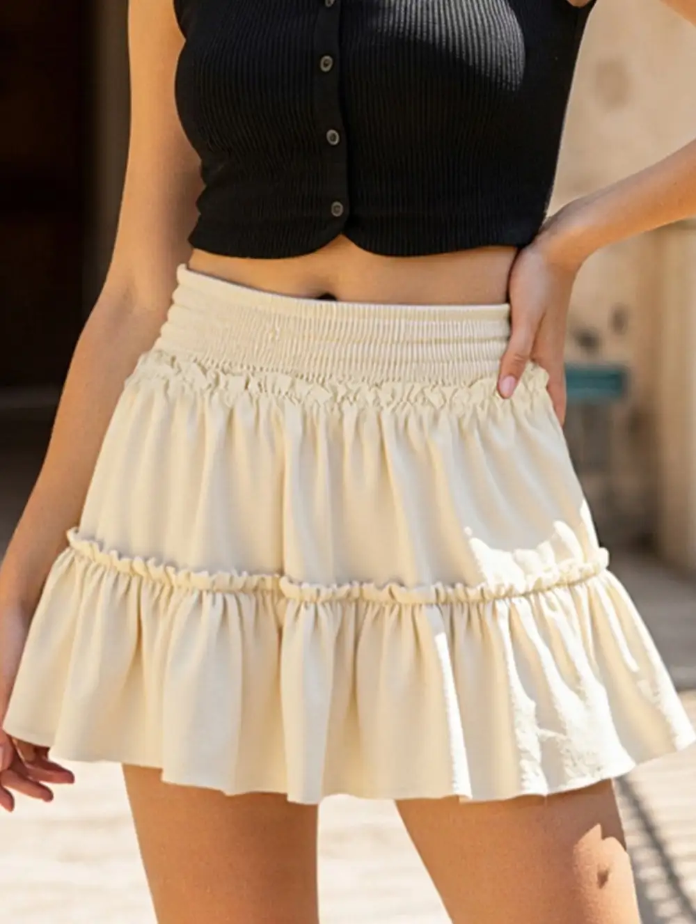 Elastic Waist Midi Skirt