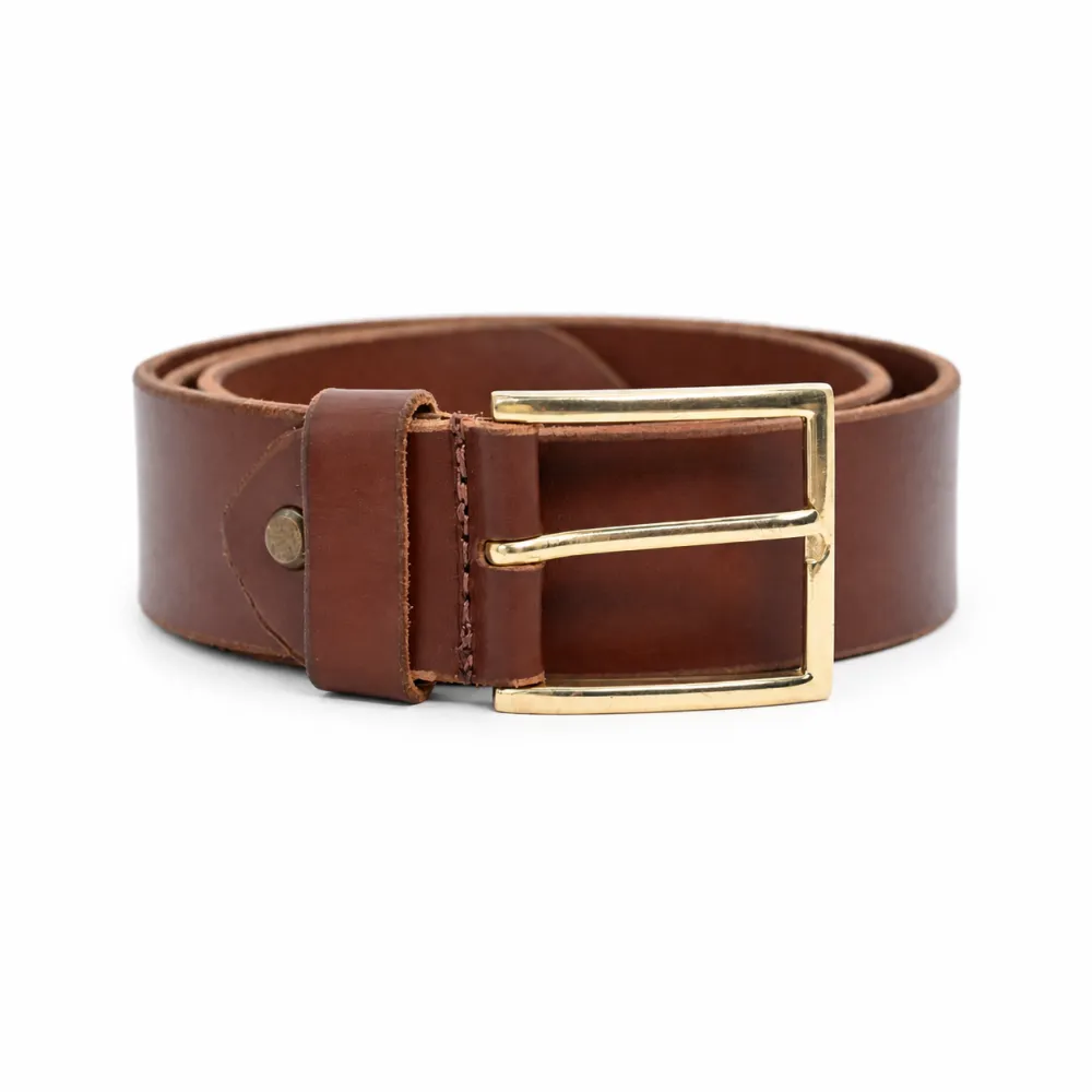 Smooth Gold Buckle Leather Belt