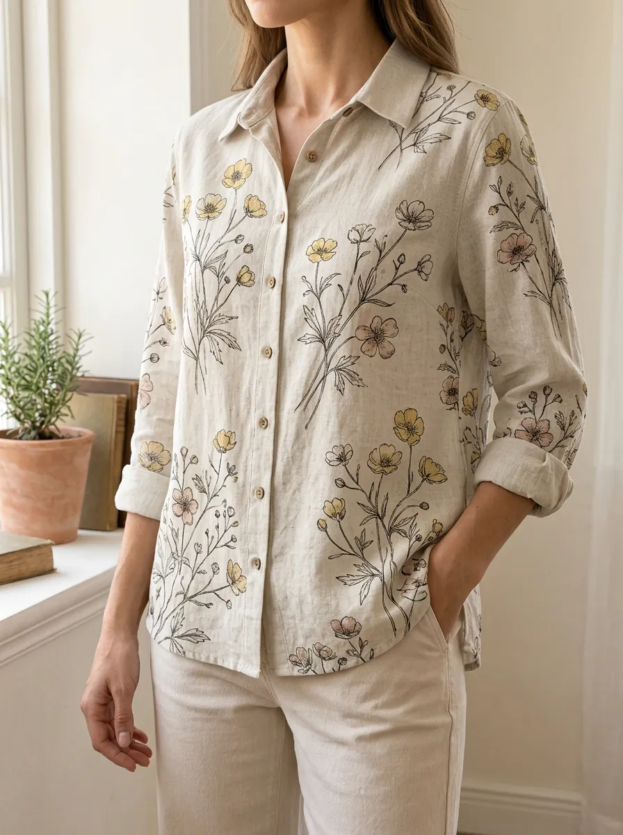 Women's Floral Botanical Wildflower Printed Shirt