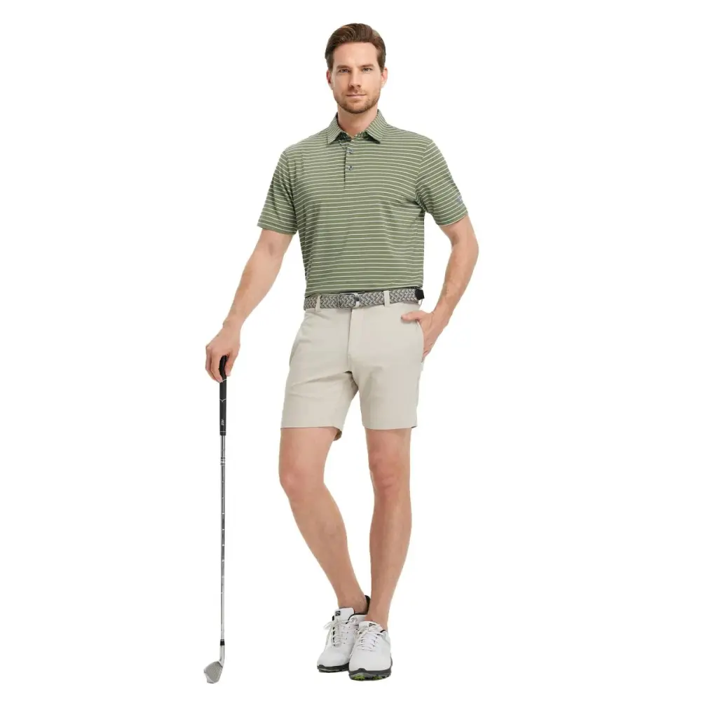 Men's Golf Striped Short Sleeve Polo Shirts Performance Comfortable Shirt