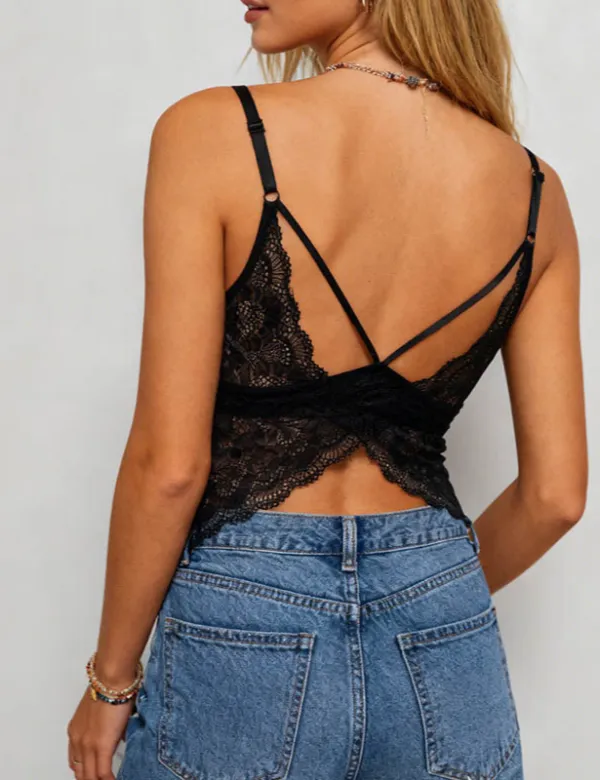 Romantic Velvet Lace Back Crisscross Cami Top