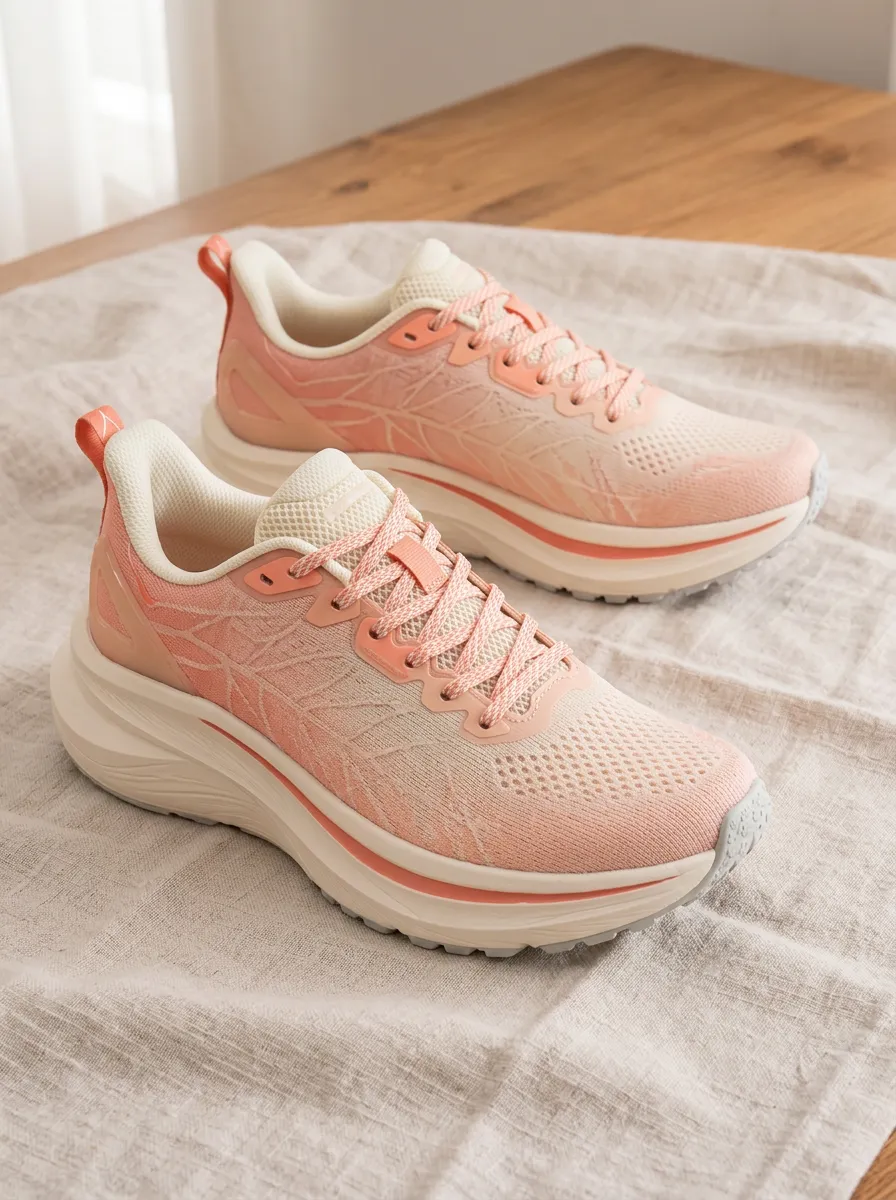 Women's Peach Ombre Leaf Pattern Printed Running Shoes