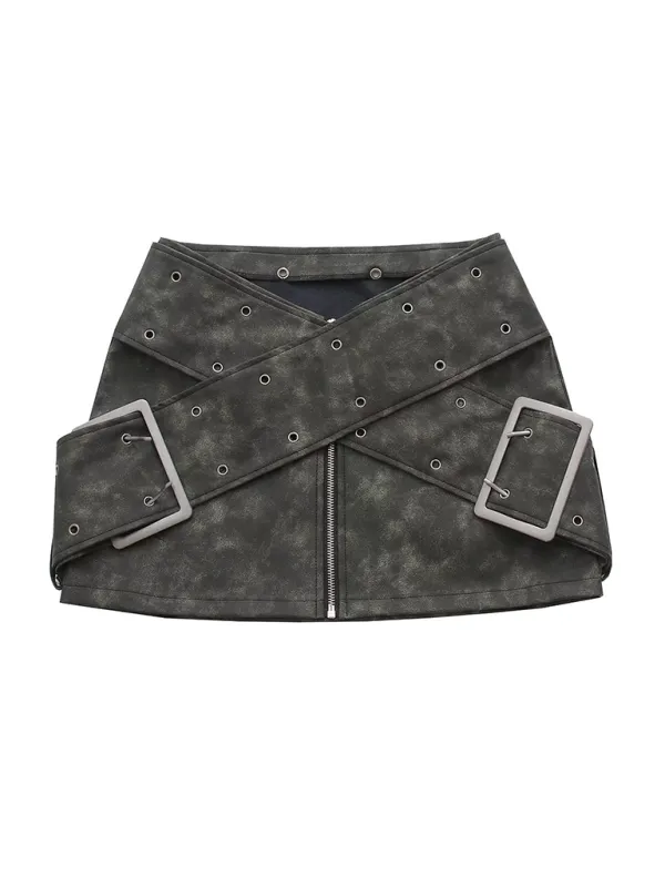 Faux Leather Pocket Detail Skirt