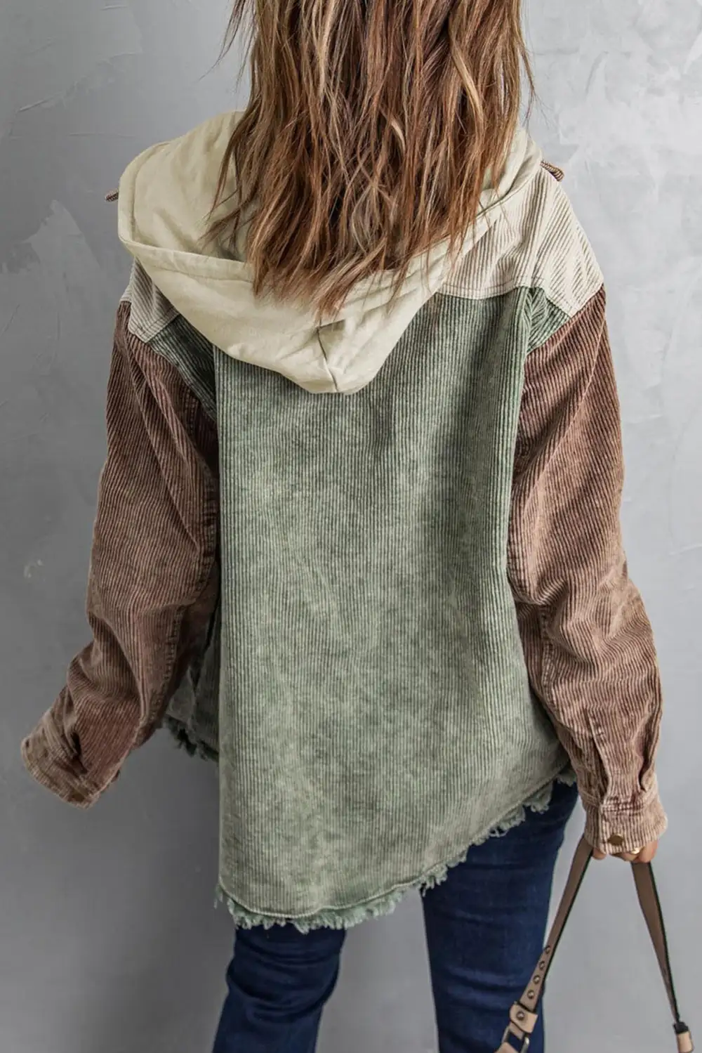 Corduroy Button Front Hooded Jacket