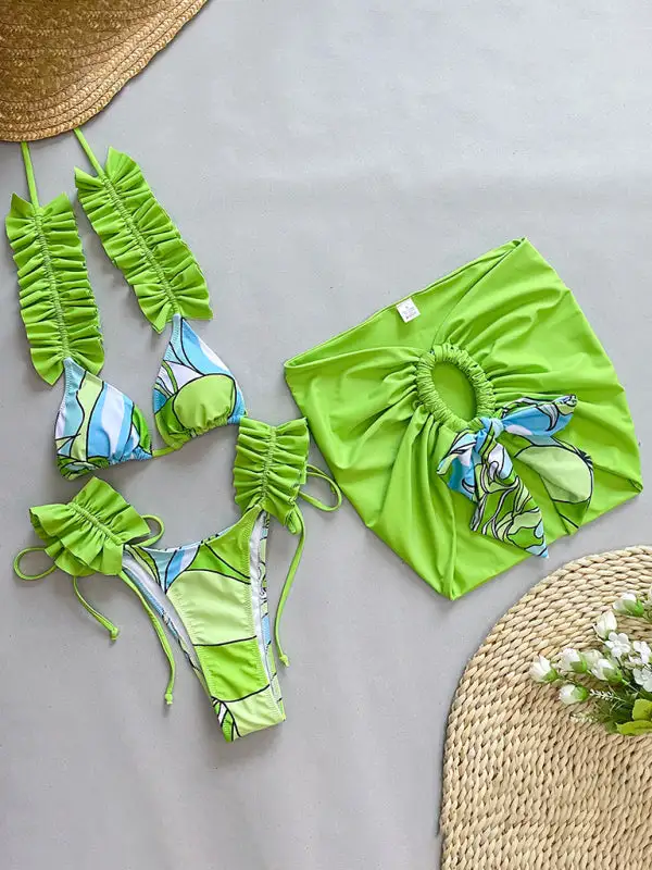 Layered Ruffled Edge Split Bikini Swim Set