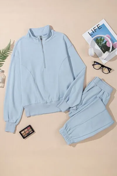 Half Zip Long Sleeve Top And Joggers Set
