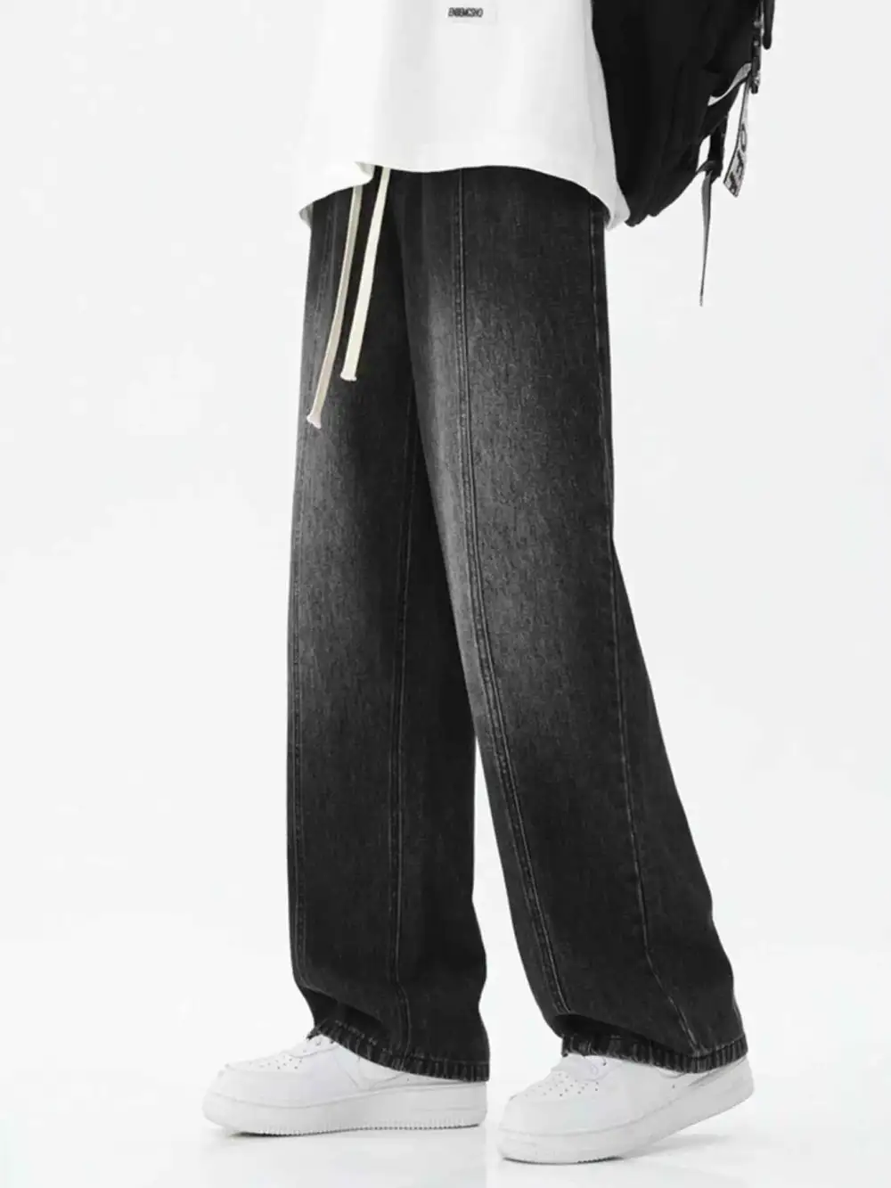 Relaxed Fit Wide Leg Drawstring Jeans