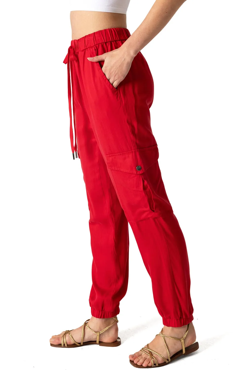 Red Drawstring Cargo Joggers