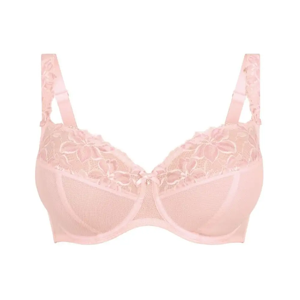 Women's Full Coverage Underwire Side Support Four-Part Cup Stretch Lace Lace Mesh Bra