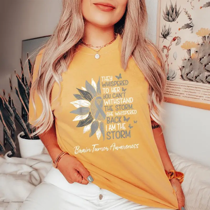 Motivational Brain Tumor Awareness Sunflower Ribbon Gray Women's Oversized Comfort T-Shirt