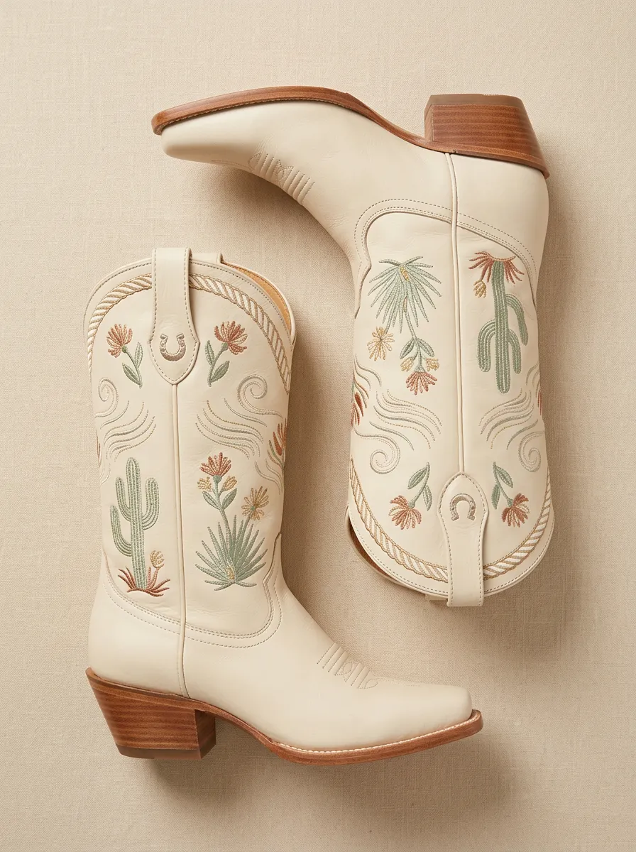Canyon Cactus Desert Floral Heritage Look Unisex Western Cowboy Boots