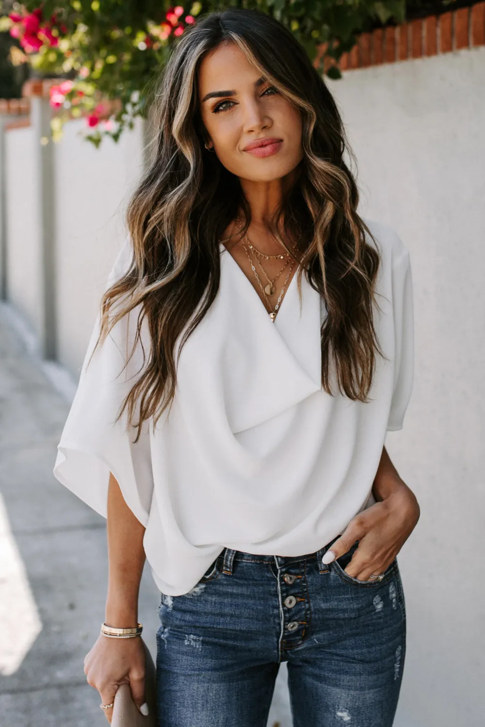 White Draped Blouse