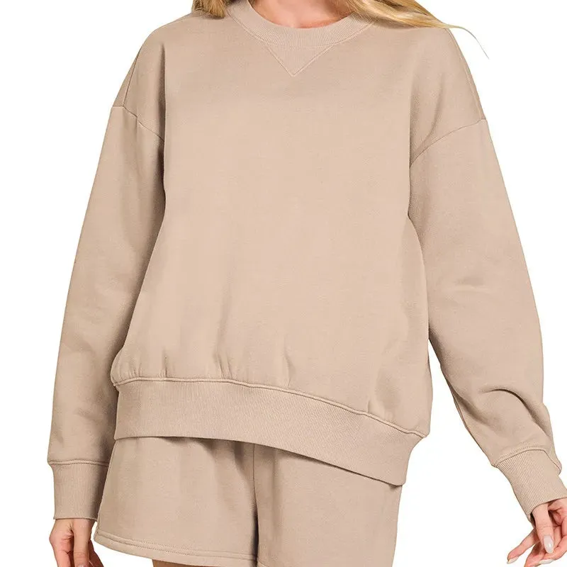 Ribbed Fleece Long Sleeve Sweatshirts & Shorts Set