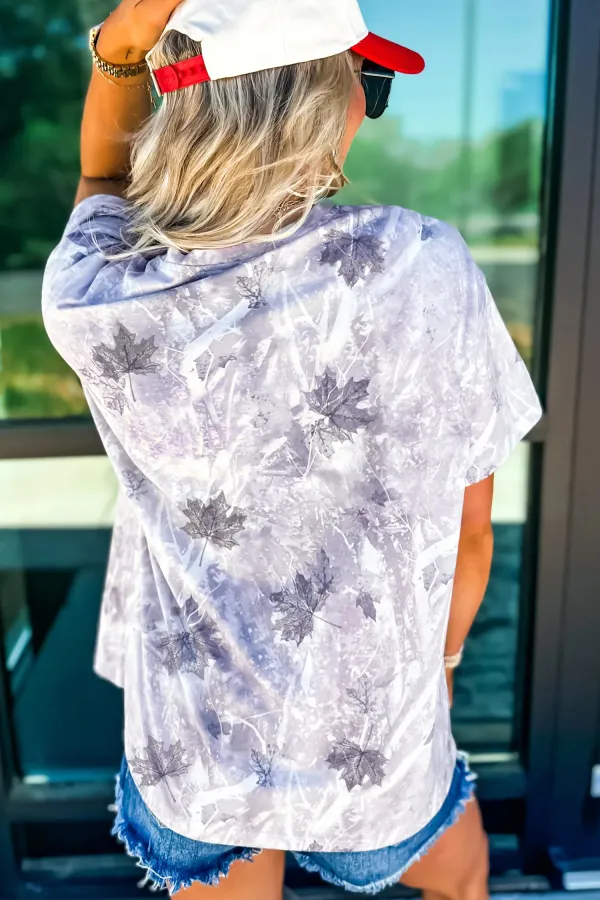 Gray Camouflage Woodland Print Drop Tee