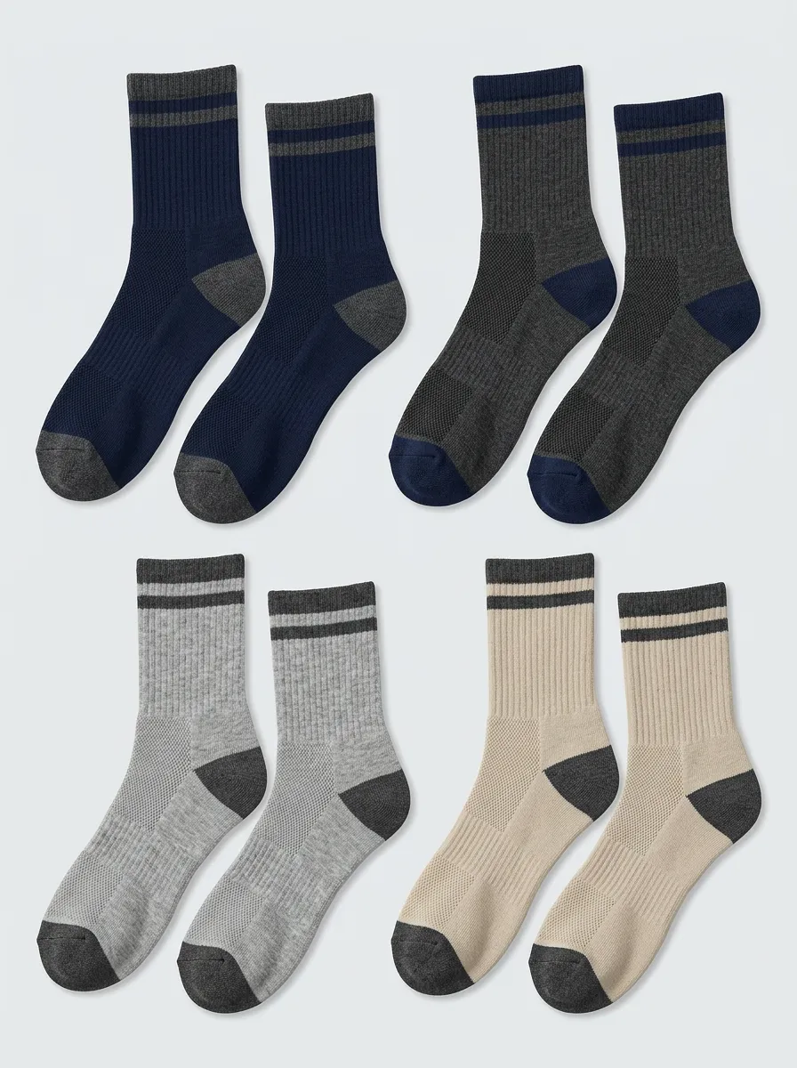 Men's Ribbed Striped-Cuff Crew Socks Set