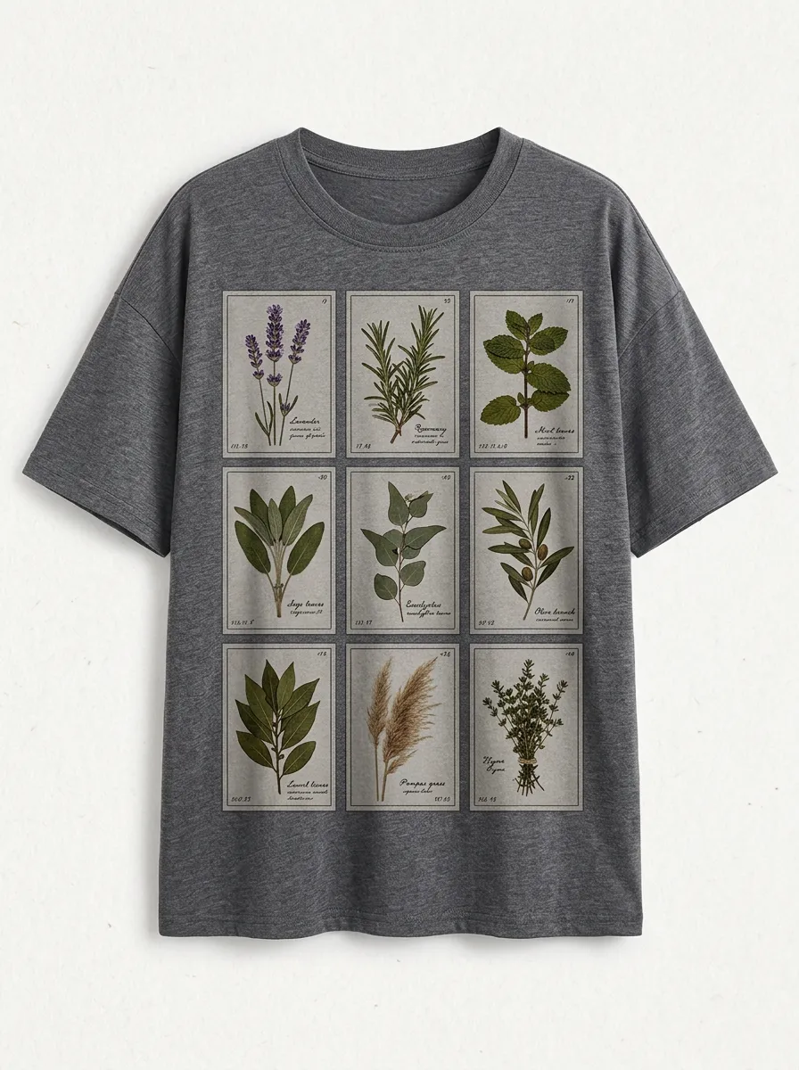 Women's Botanical Lover Herb Garden Printed T-shirt
