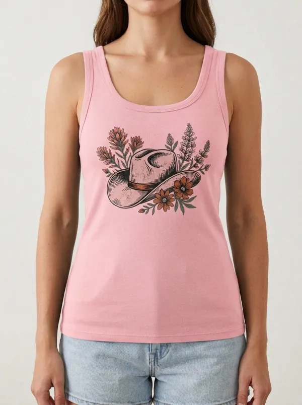Western Floral Built-In Bra Tank Top