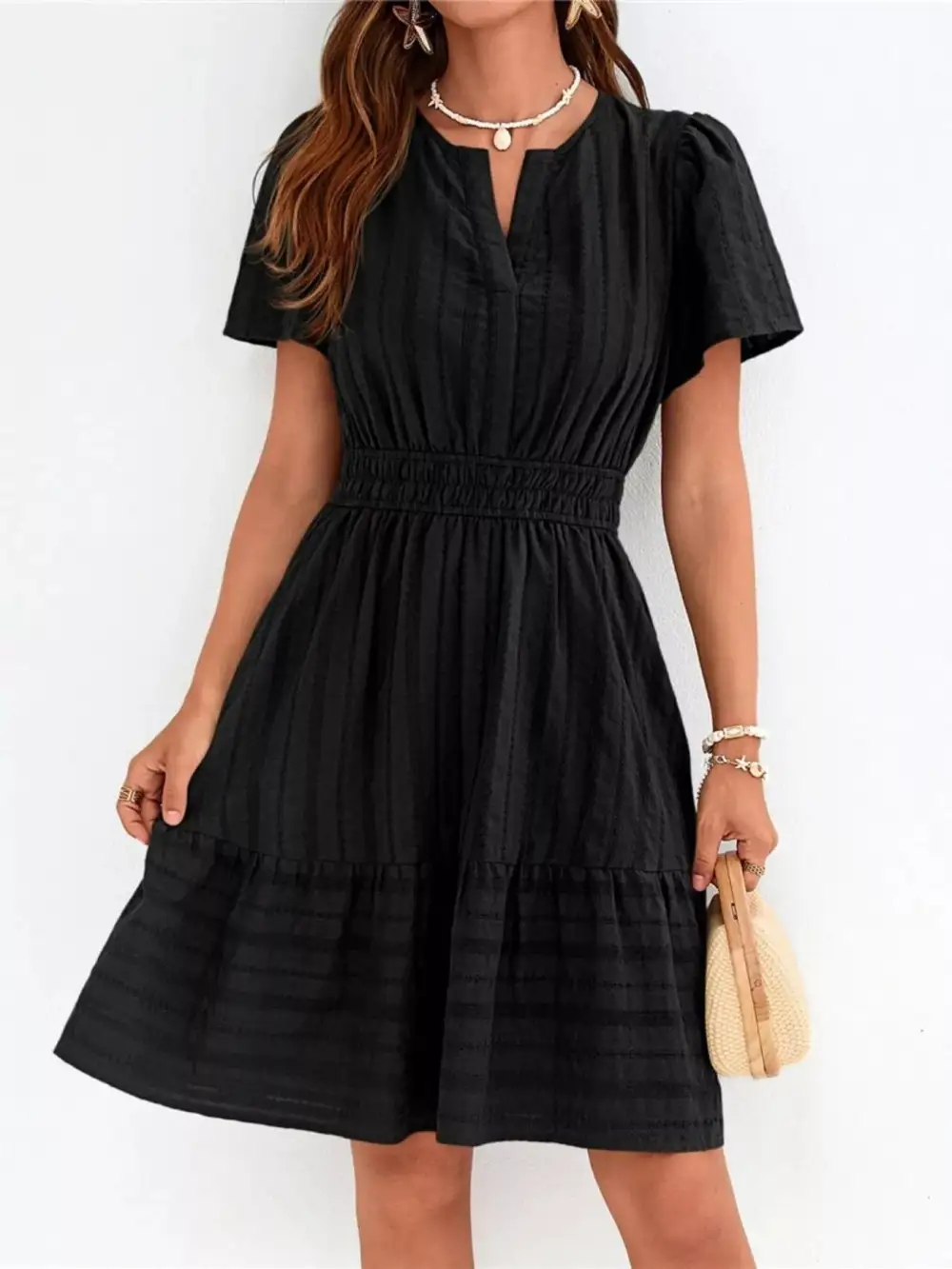 Tiered Smocked Short Sleeve Casual Dress