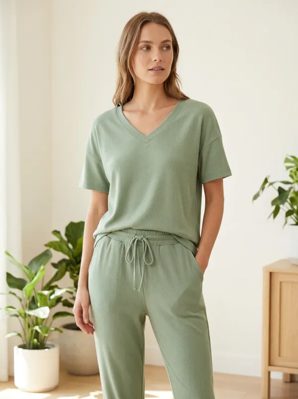 Ribbed Women's V-Neck Shirt