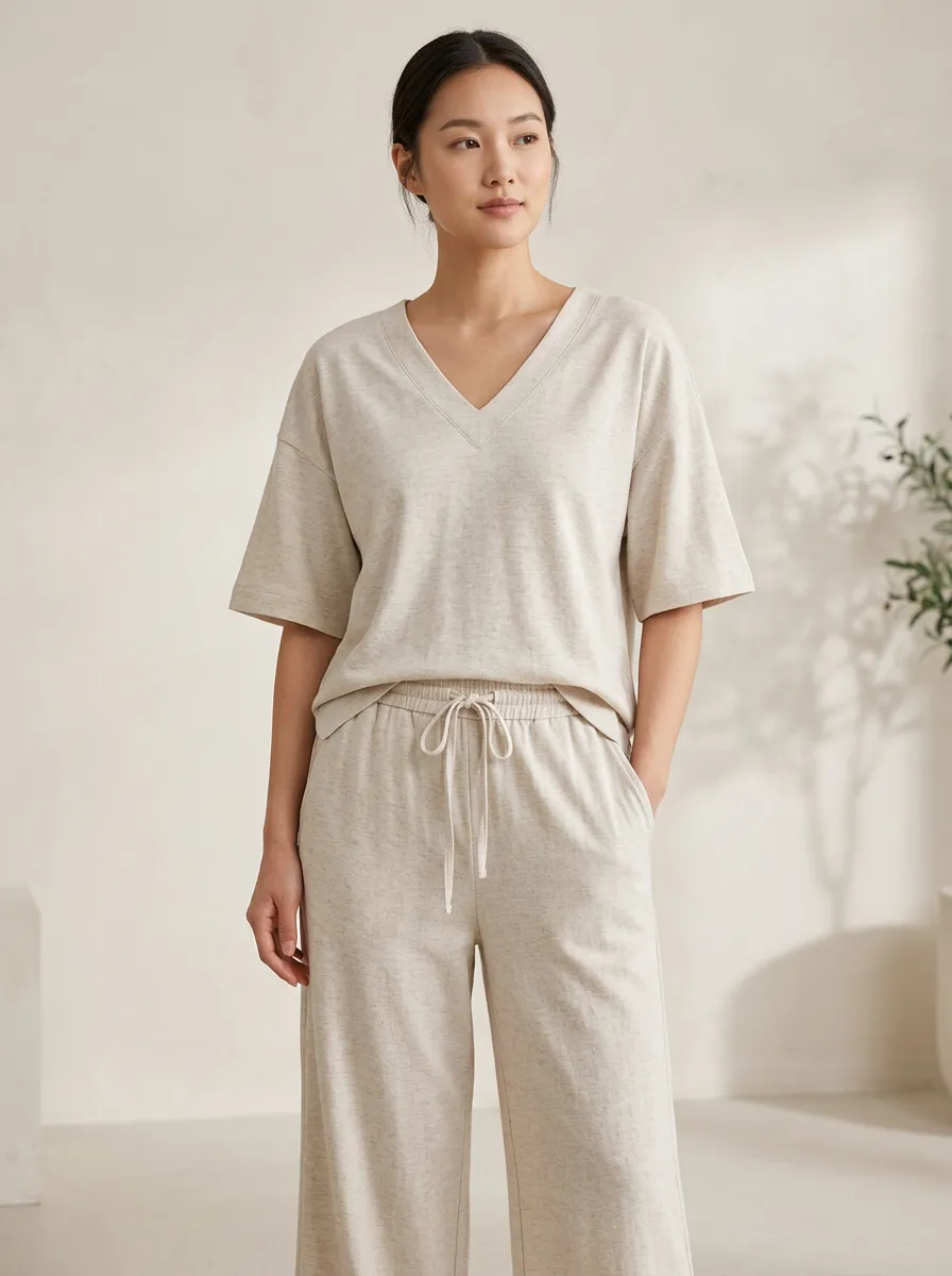 Button-Front Women's V-Neck Casual Lounge Set