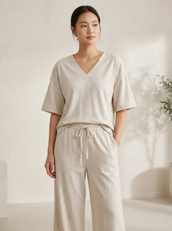 Button-Front Women's V-Neck Casual Lounge Set