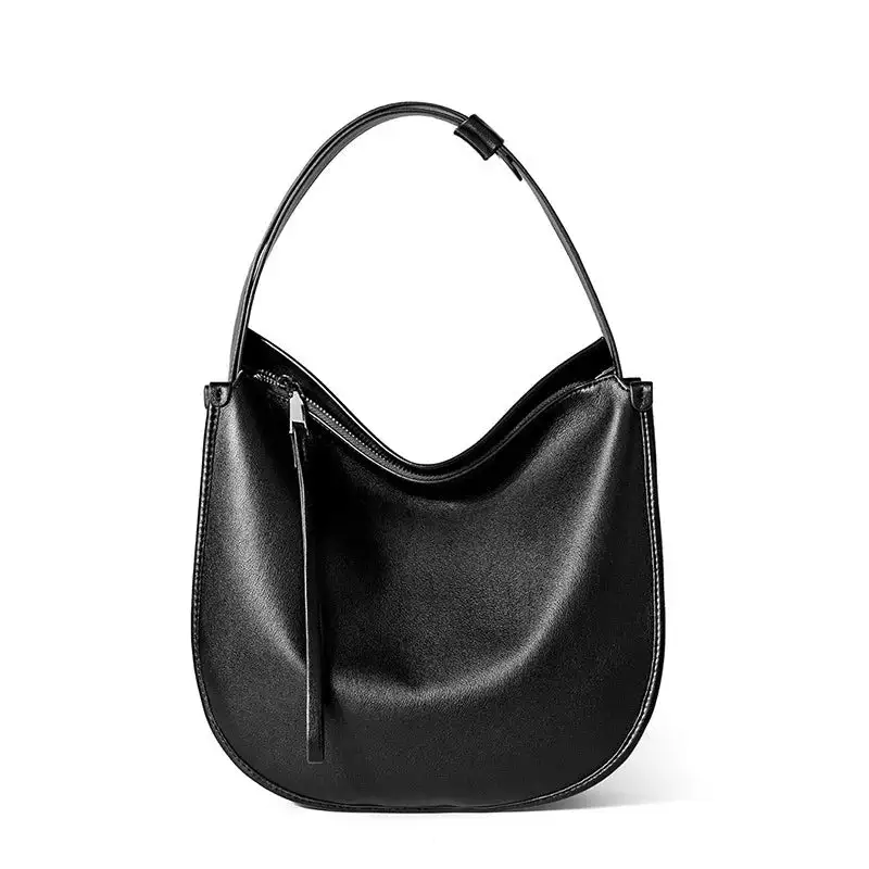 Premium Texture: High-Quality Genuine Leather Zippered Tote
