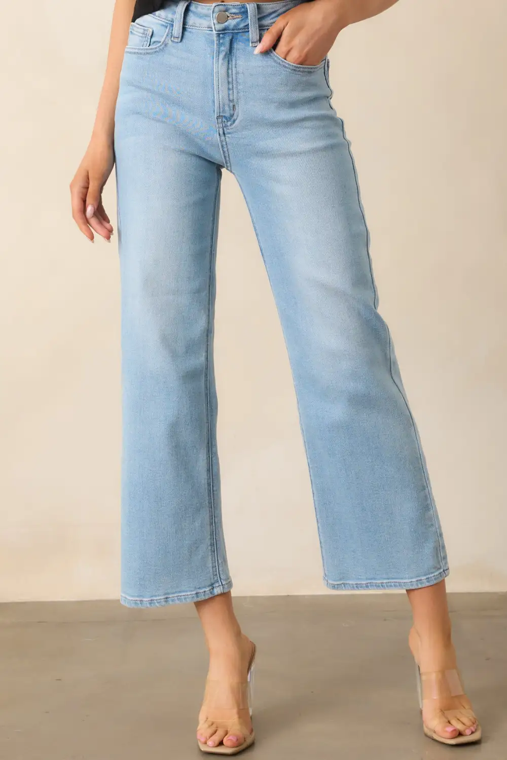 The Clouds Light Wash Cropped Wide Leg Jeans