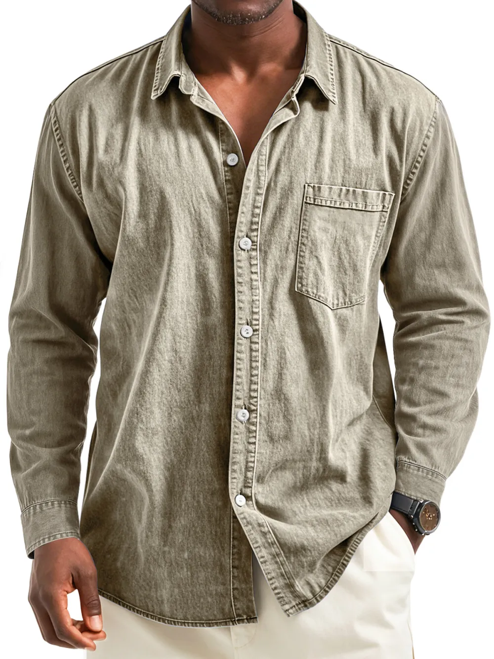 Layered Long Sleeve Camp Collar Pocket Shirt