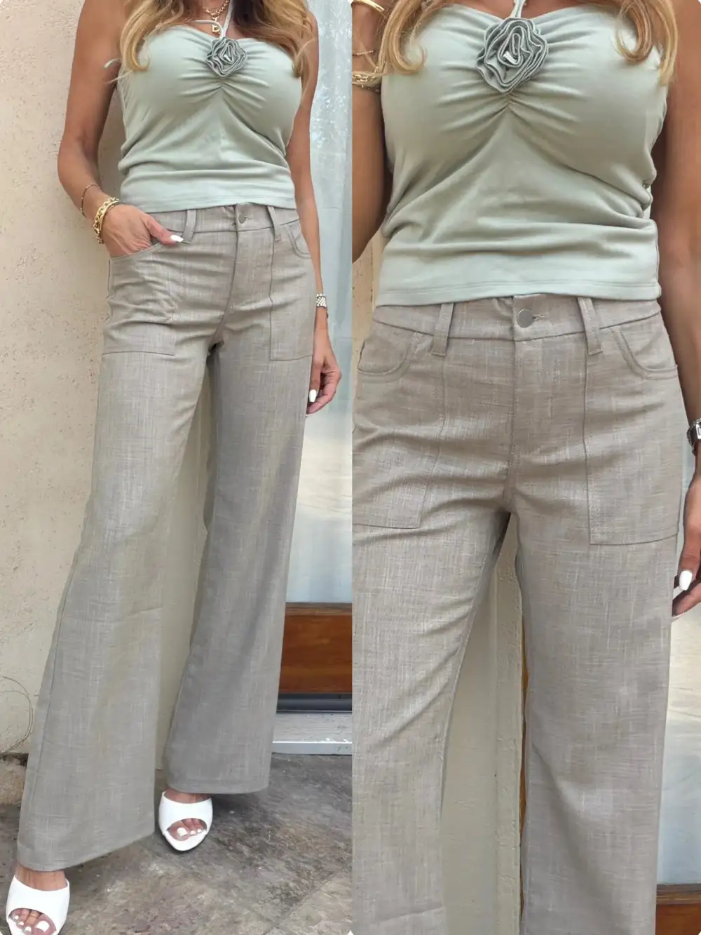 Stretch Cotton Button Waist Pants